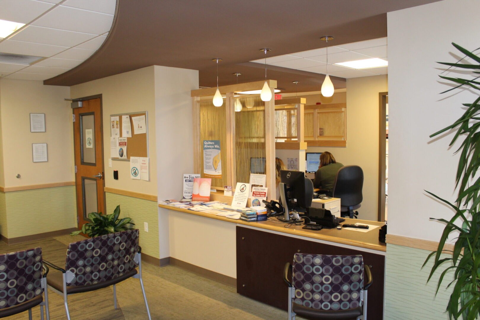A view of the front desk and reception area.